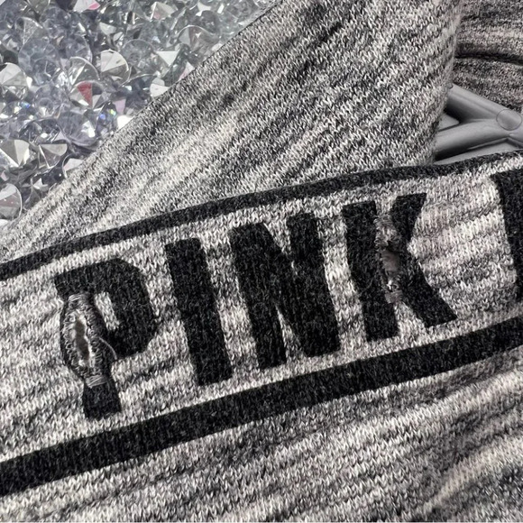 Victoria secret pink pull over hoodie sweater grey logo print neckline cozy - Picture 5 of 6